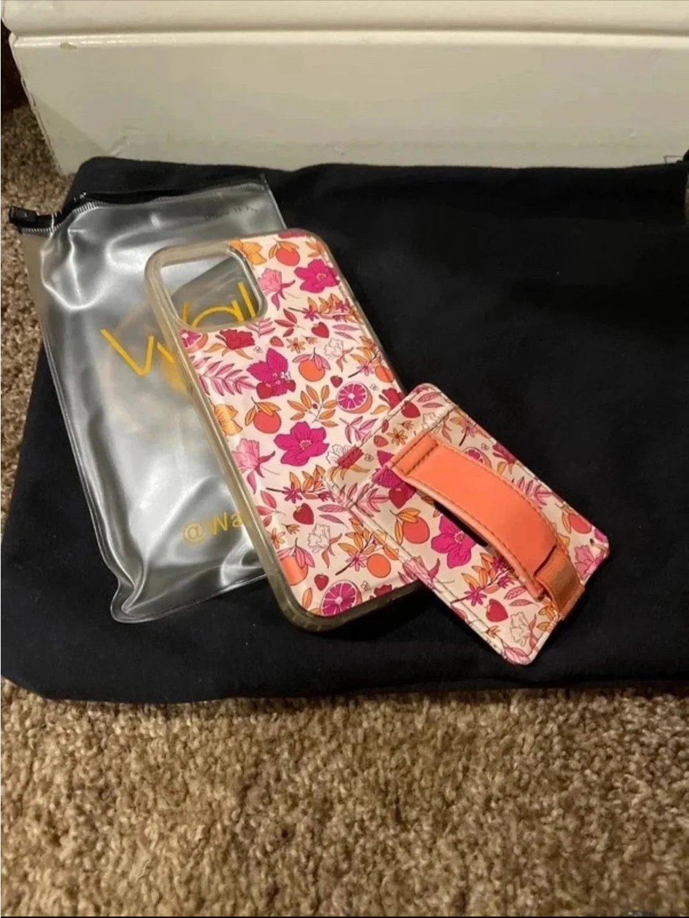 Walli Floral Strap Phone Case in Pink & Orange